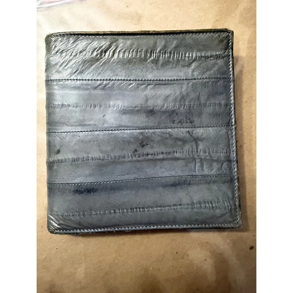 Lee Sands Genuine Eelskin Bifold Wallet Blue Grey Exotic Leather Hawaii Vintage